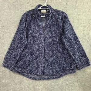 Stan Herman Fleece Jacket Size XL Blue Textured Full Zip Up Long Sleeve Sweater